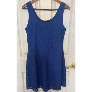 Metaphor Lace Fit and Flare Dress Womens Medium Blue Excellent Sleeveless Floral
